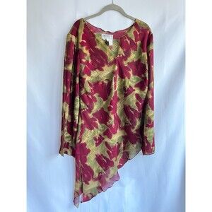 Vintage Dress U II by Sharon Asymmetrical Blouse Women Sz 2X Floral Bell Sleeve